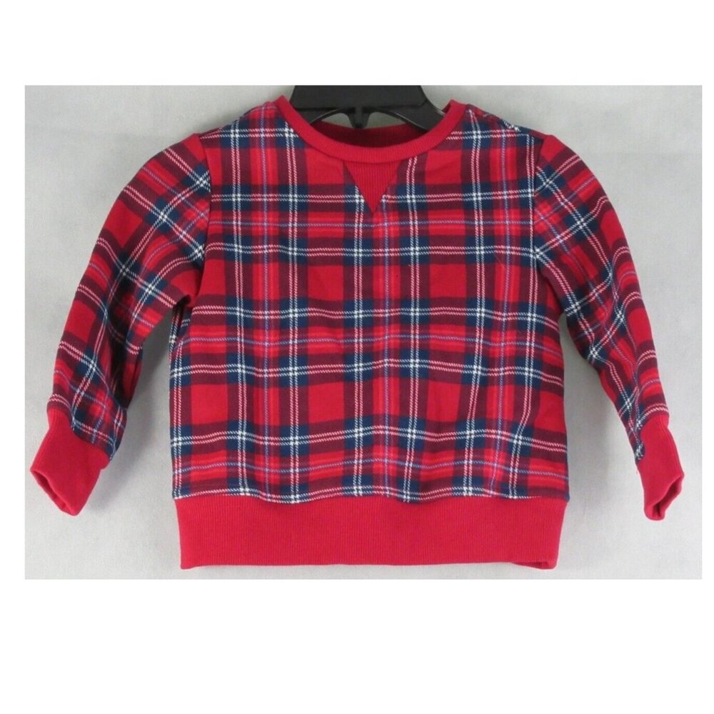 Charter Club Unisex Kids Boy Girl Crewneck Pajama Top, Red Blue Holiday Plaid